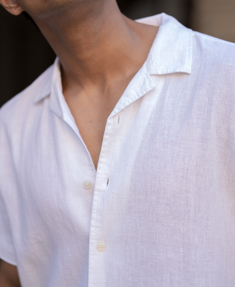 White Linen Regular Fit Half Sleeves Shirt