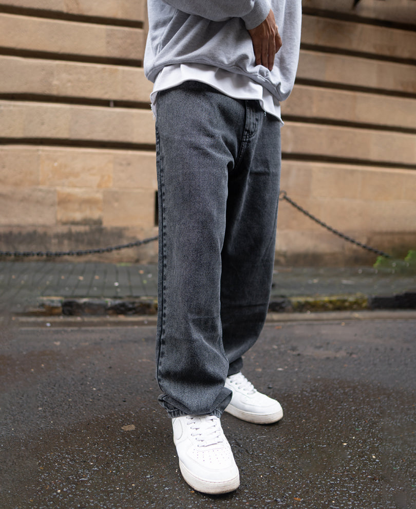 Charcoal Black Basic Baggy Fit Denim Jeans