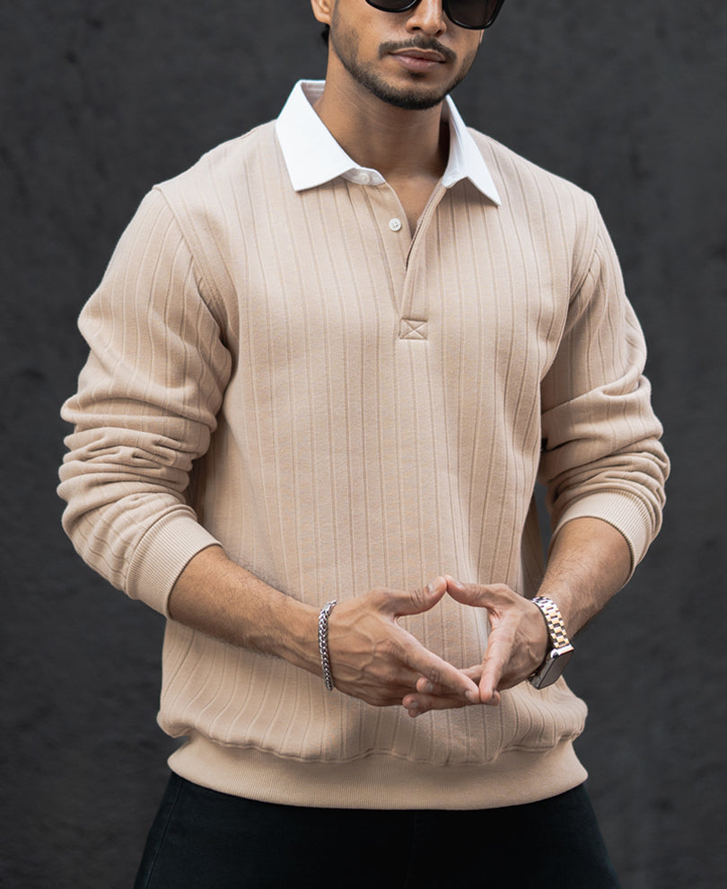 Light Beige Full Sleeves Regular Fit T-Shirt