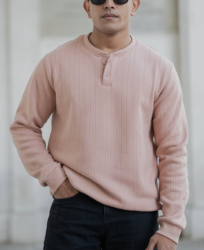 Dusty Peach Regular Fit Full Sleeves T-Shirt