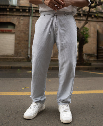 Light Grey Striped Regular Fit Pants