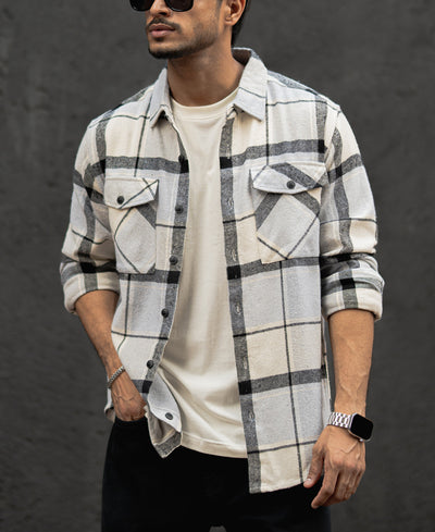 Grey And Black Checked Regular Fit Full Sleeves Shirt
