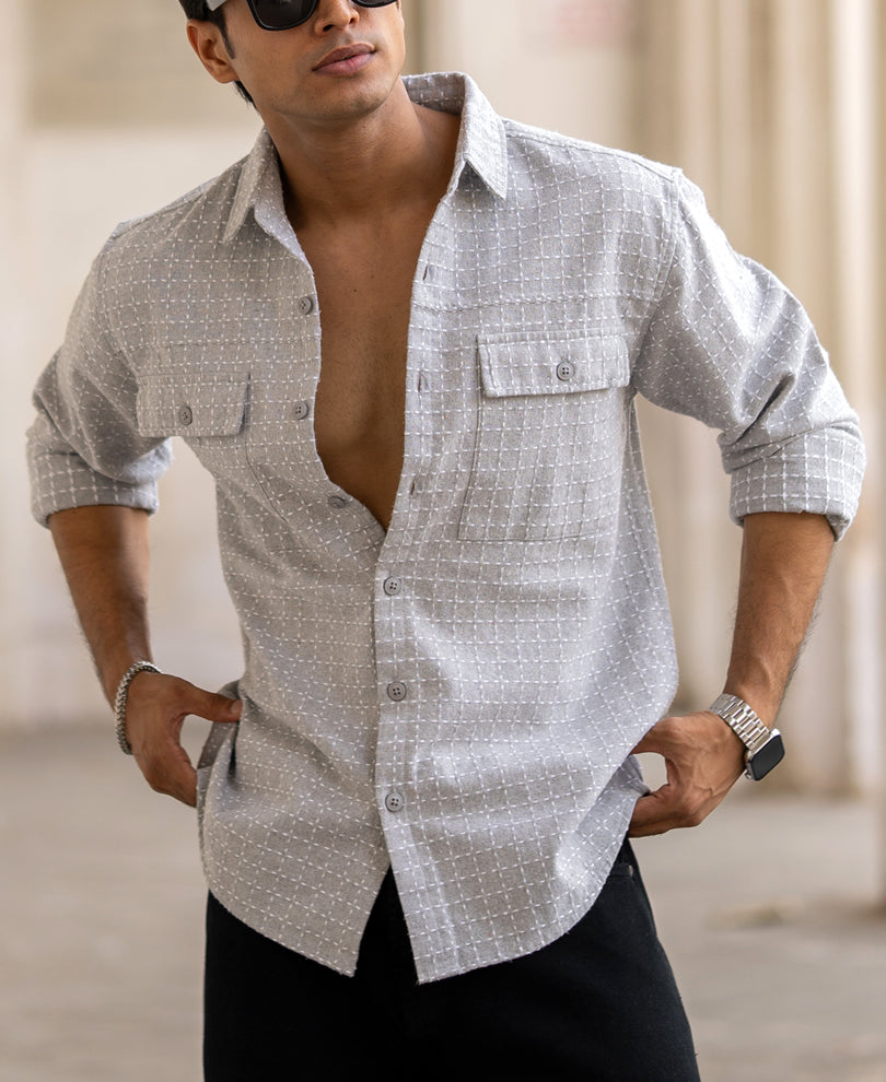 Grey Structured Double Pocket Shirt