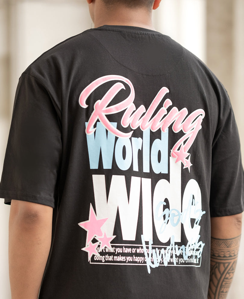 Black Ruling Printed Oversized T-Shirt