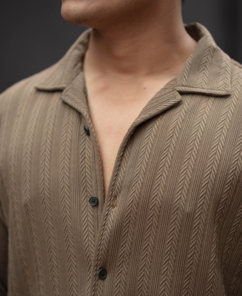 Brown Structured Regular Fit Full Sleeves Shirt