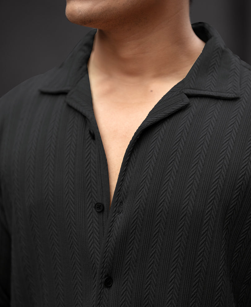 Black Structured Regular Fit Full Sleeves Shirt