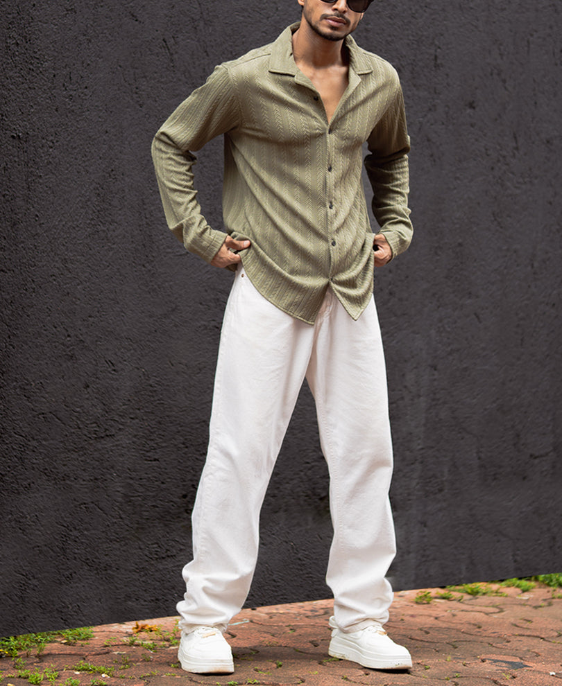 Olive Green Structured Full Sleeves Shirt