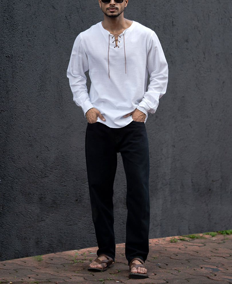 White Regular Kurta Style Full Sleeves Shirt