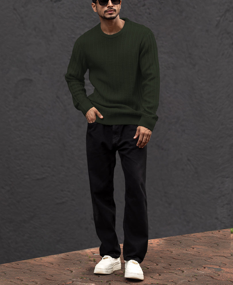 Green Regular Fit Structured Full Sleeves T-Shirt