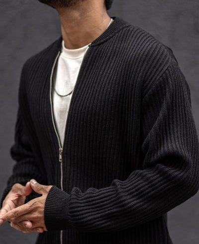 Black Knit Regular Fit Full Sleeves Bomber Jacket