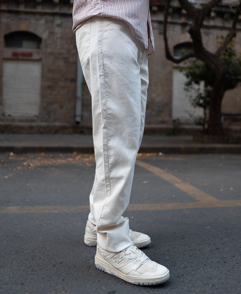 Cream Regular Fit Cotton Pant