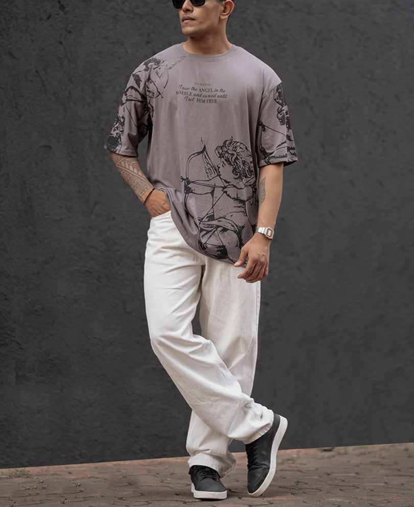Grey Printed Oversized T-Shirt