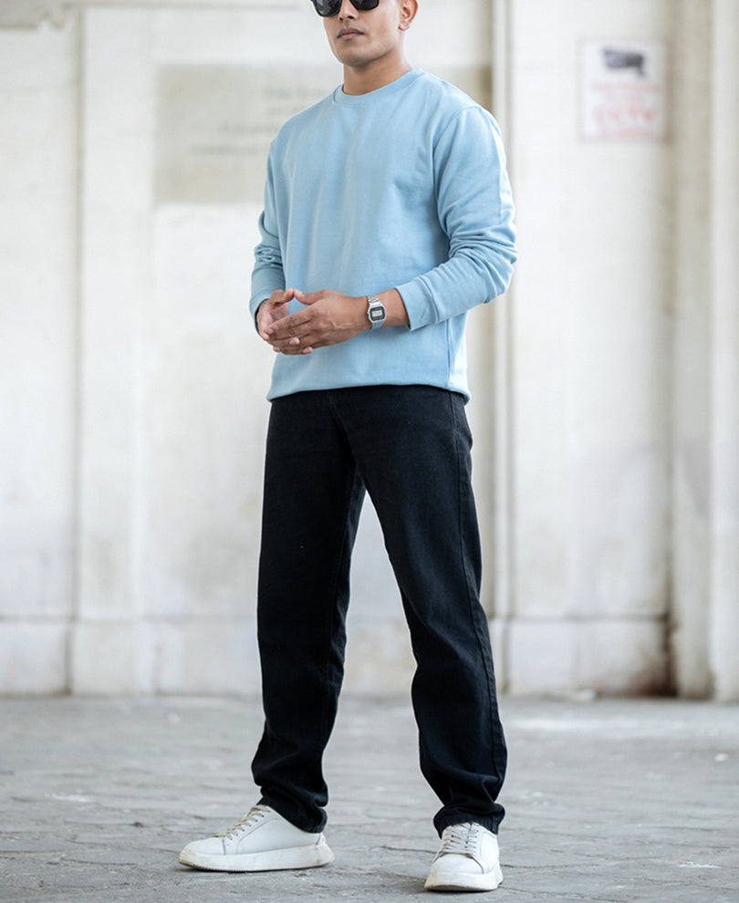 Sky Grey Regular Fit Full Sleeves T-Shirt