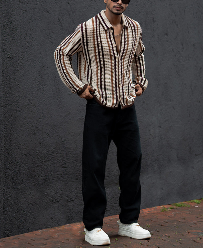 Multi Colour Stripes Regular Fit Full Sleeves Shirt