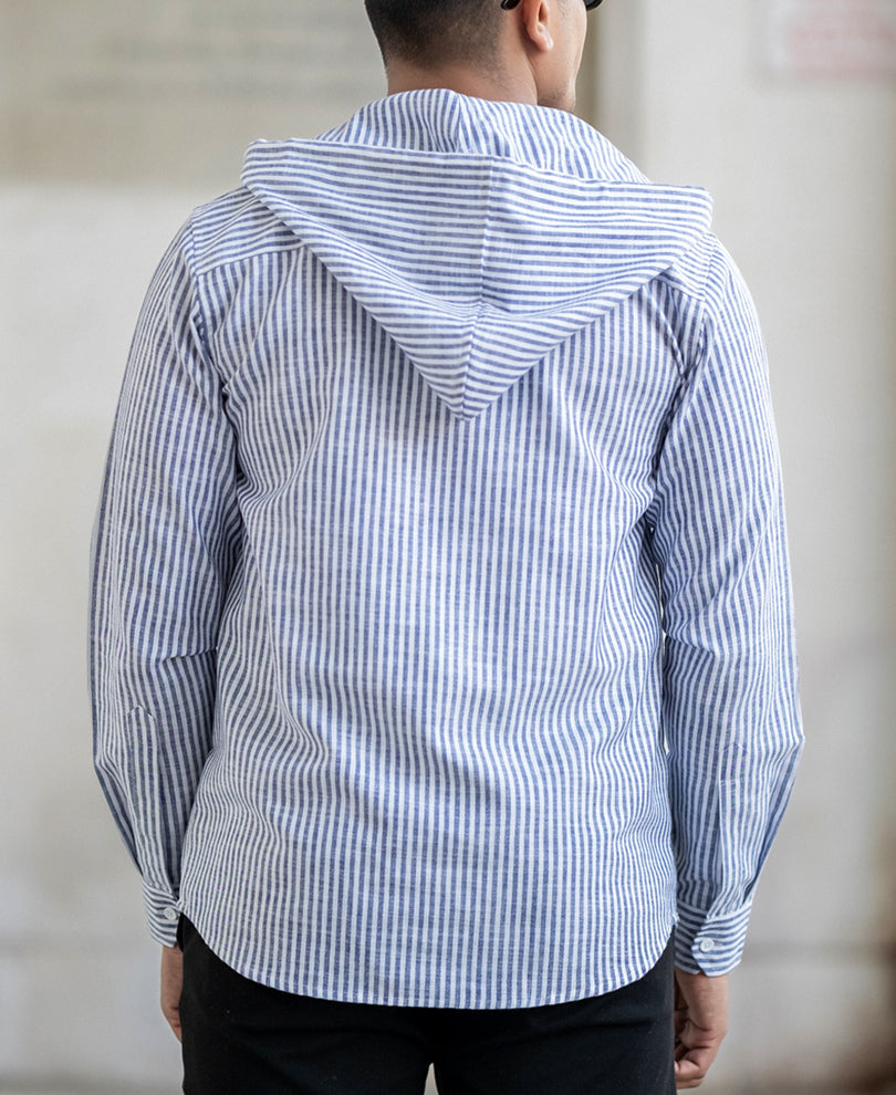 Navy Striped Hooded Shirt