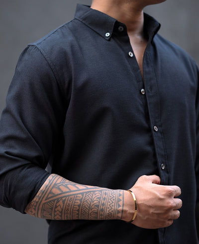 Black Plain Regular Fit Full Sleeves Shirt