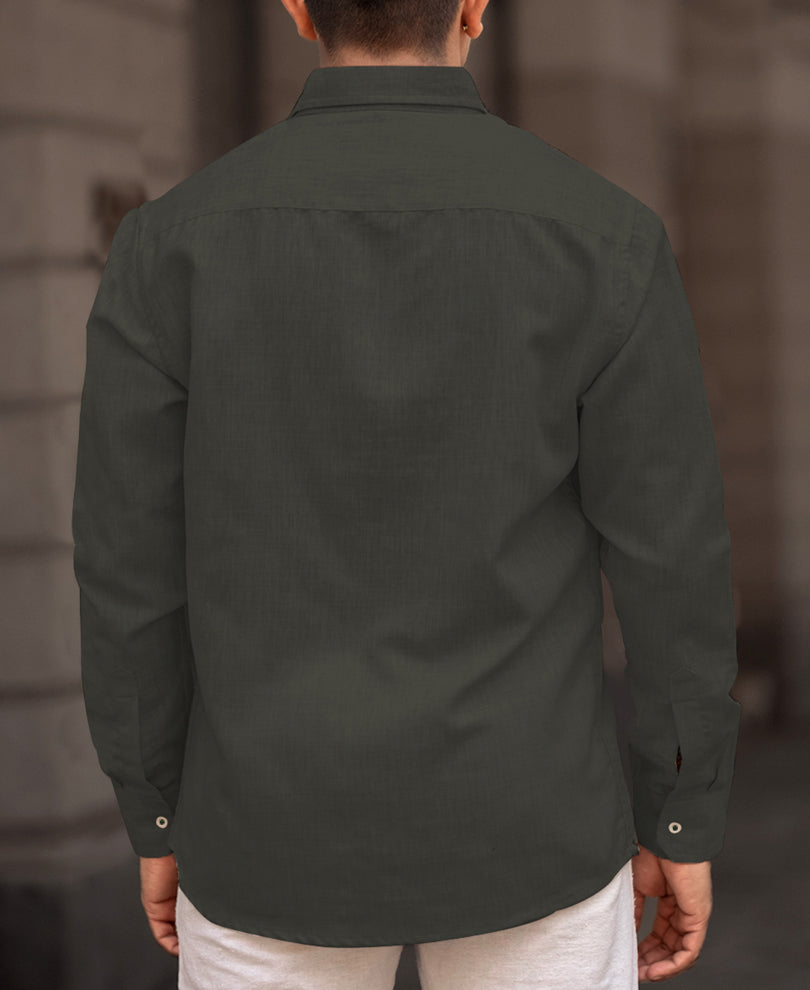 Olive Green Regular Plain Fit Full Sleeves