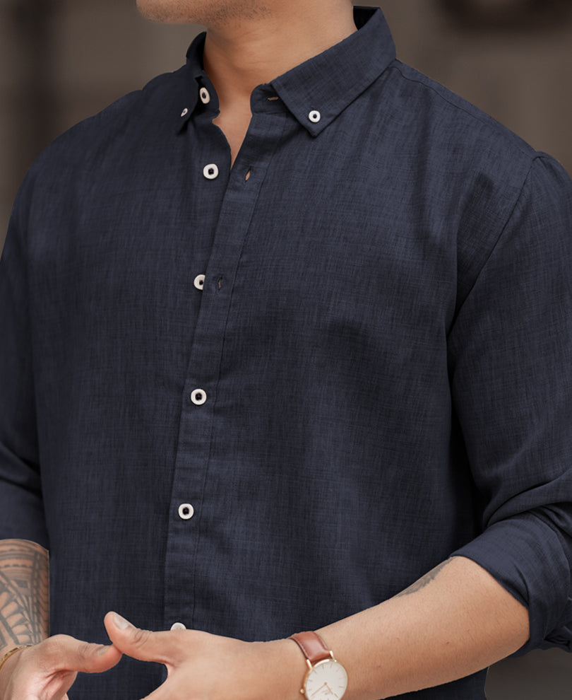 Navy Blue Plain Regular Fit Full Sleeves Shirt
