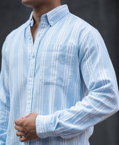 Sky Blue Stripes Regular Fit Full Sleeves Shirt
