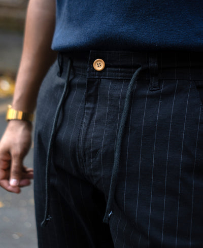 Black Stripe Regular Fit Cotton Pants
