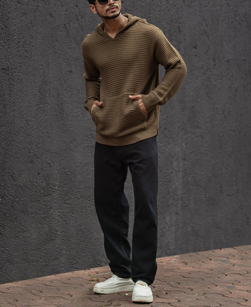 Dark Beige Knits Regular Fit Hoodie T-Shirt