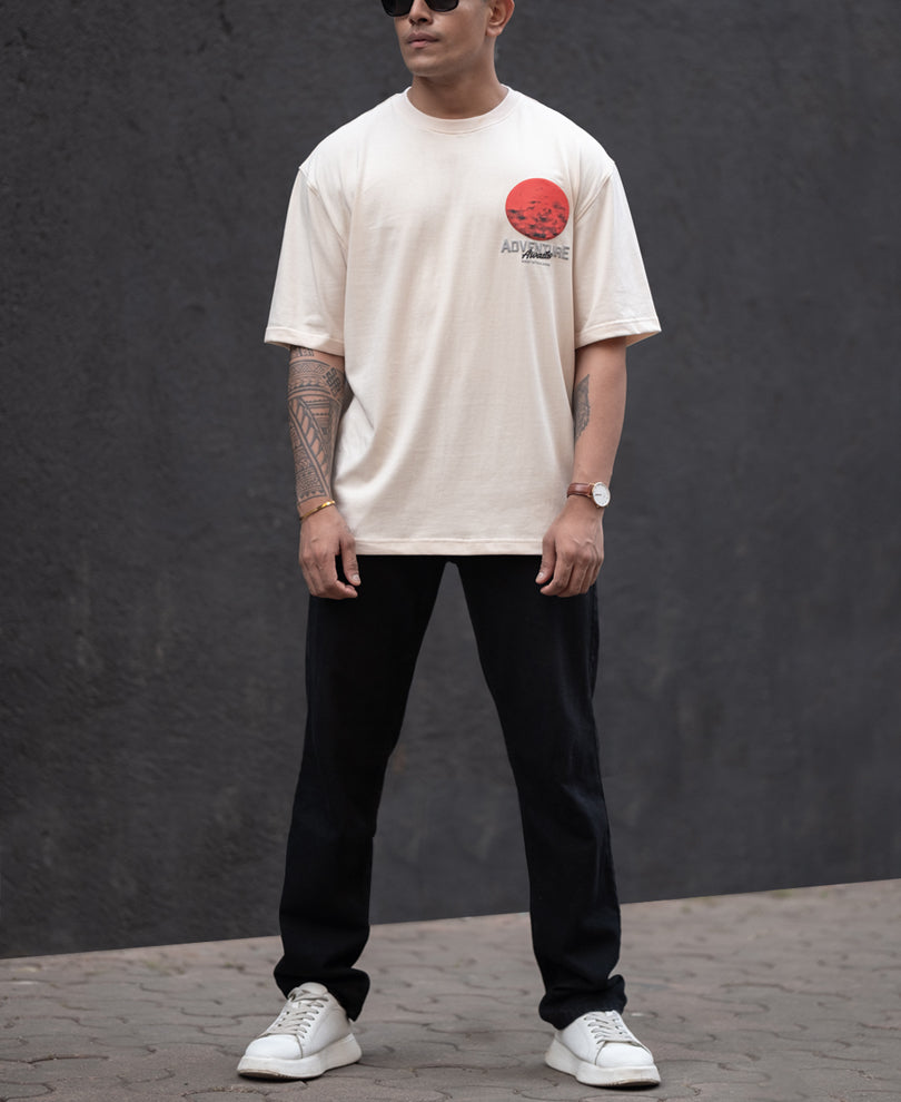 Light Fawn Printed Oversized Half Sleeves T-Shirt