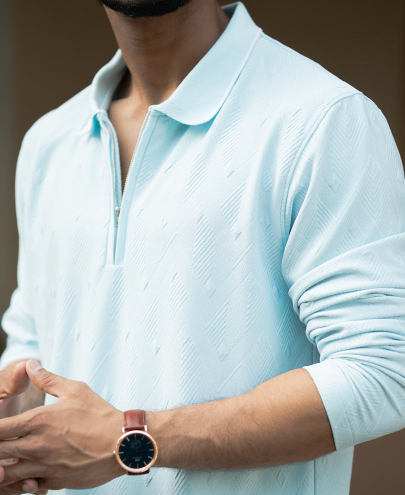 Sky Blue Regular Fit Full Sleeves T-Shirt