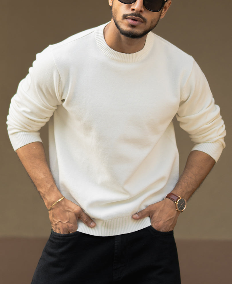 White Regular Fit Full Sleeves T-Shirt