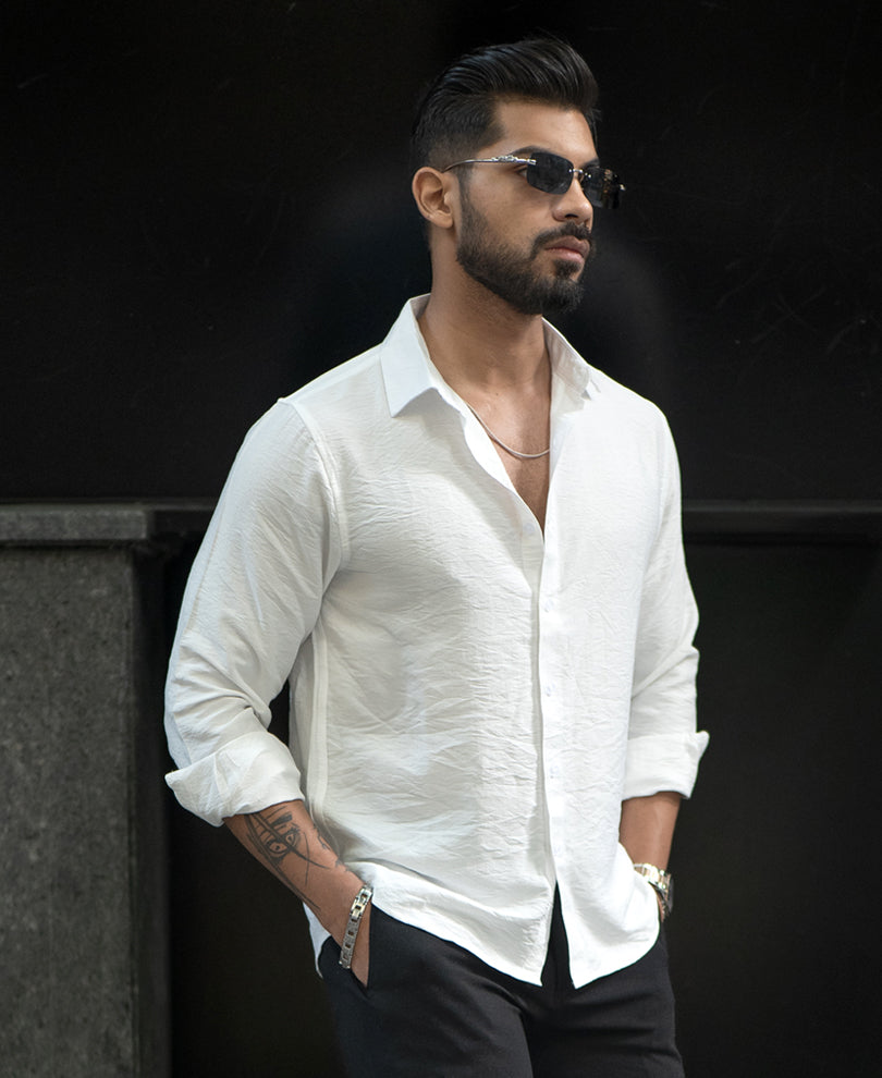 White Full Sleeves Regular Fit Shirt