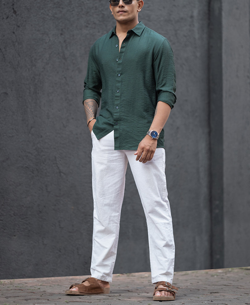 Dark Green Regular Fit Full Sleeves Shirt