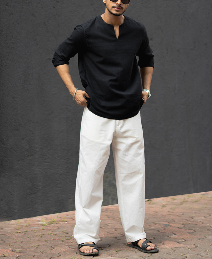 Black Regular Fit Full Sleeves Kurta Style Shirt