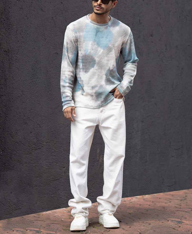 Multicolour Tie Dye Print Regular Fit Full Sleeves T-Shirt