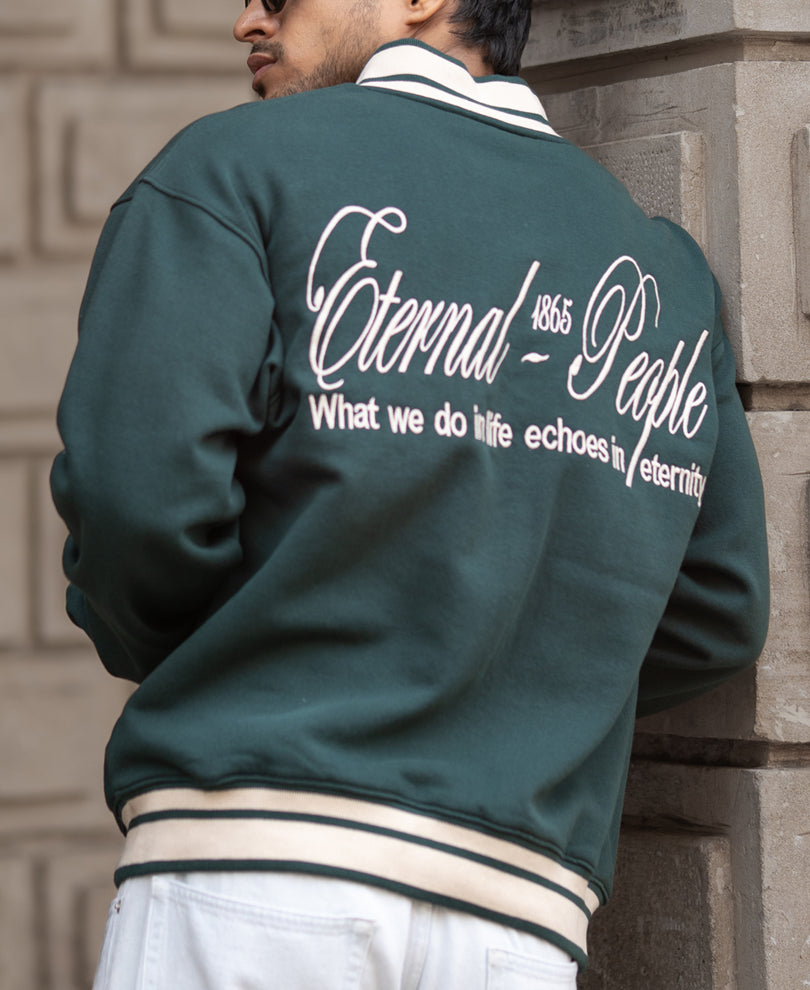 Pine Green Regular Fit Varsity Jacket