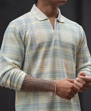 Cream Regular Fit Full Sleeves Collar T-Shirt