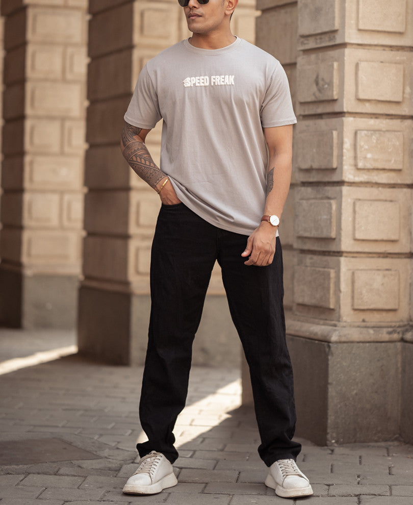 Grey Printed Regular Fit Half Sleeves T-Shirt