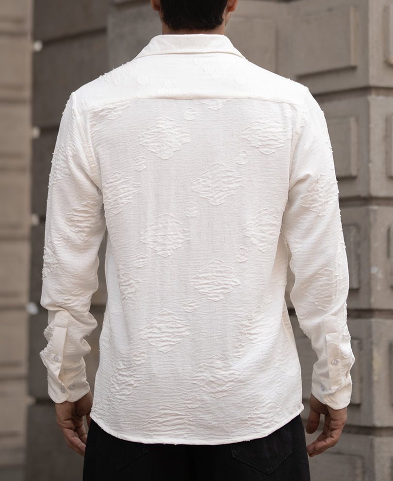 White Geometric Jacquard Shirt