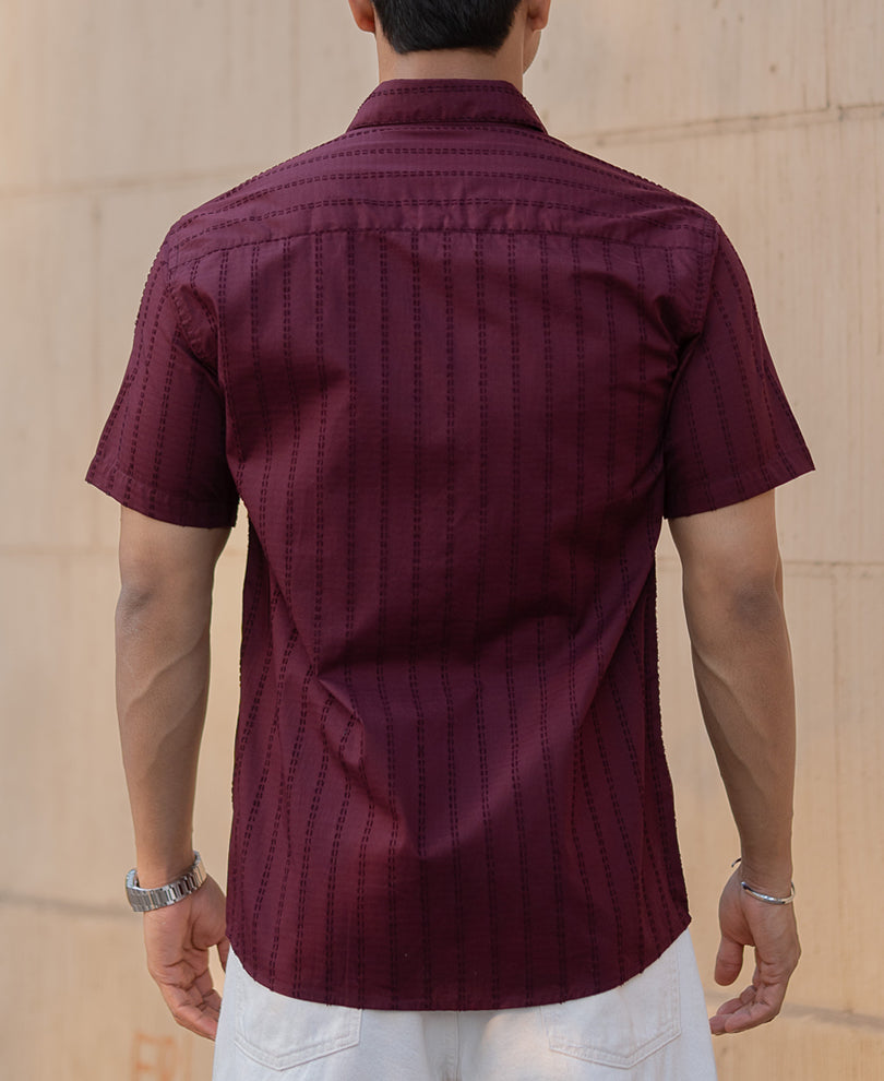 Wine Regular Fit Half Sleeves Shirt