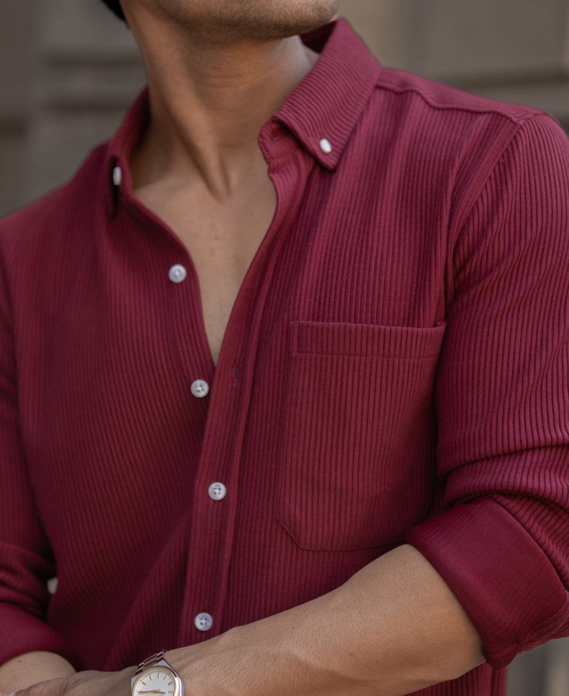 Maroon Corduroy Regular Full Sleeves Shirt