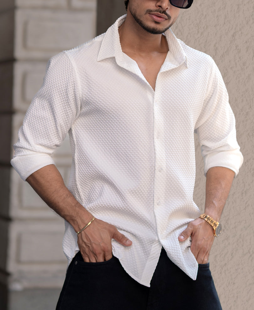 White Structure Regular Fit Shirt