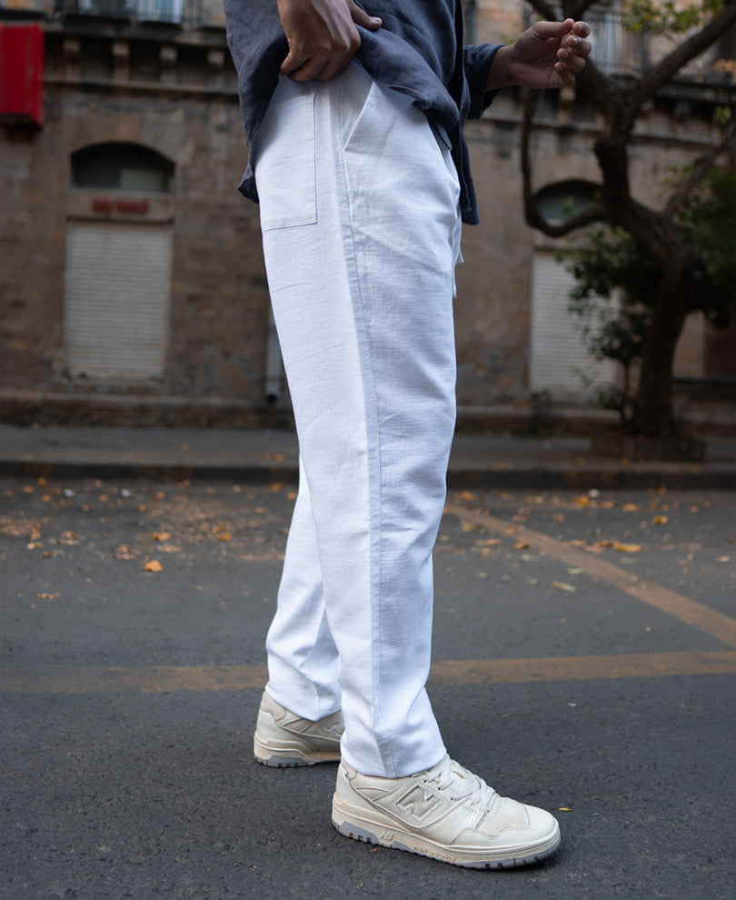 White Regular Fit Cotton Pant