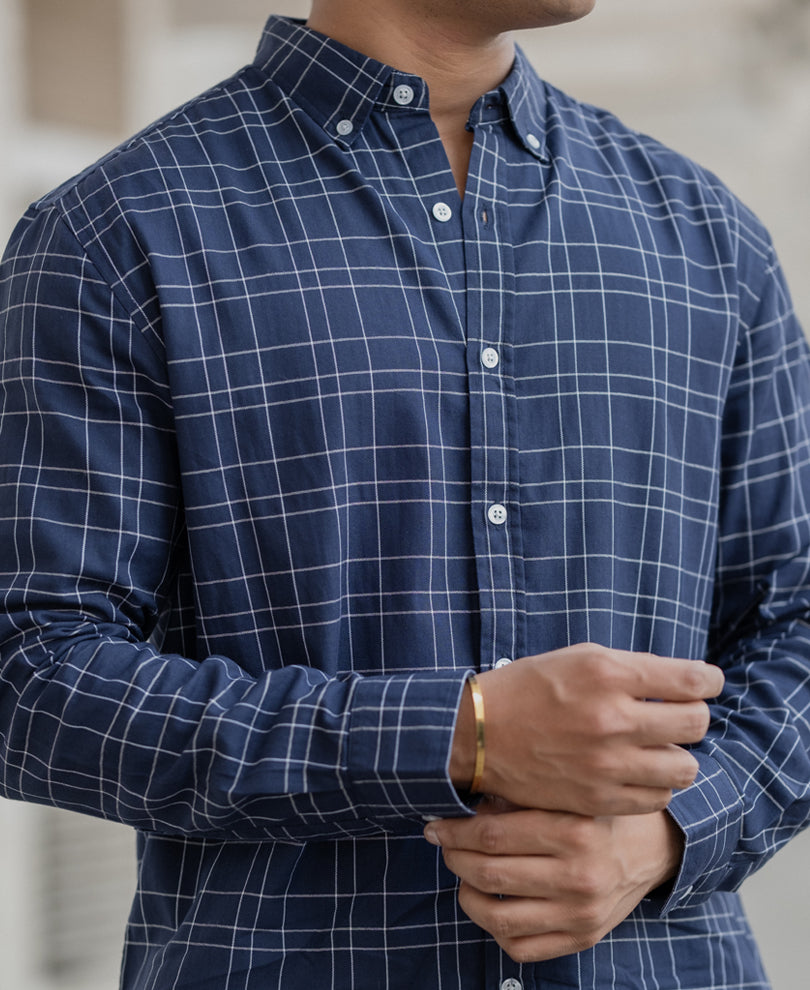 Blue Checked Full Sleeves Regular Fit Shirt