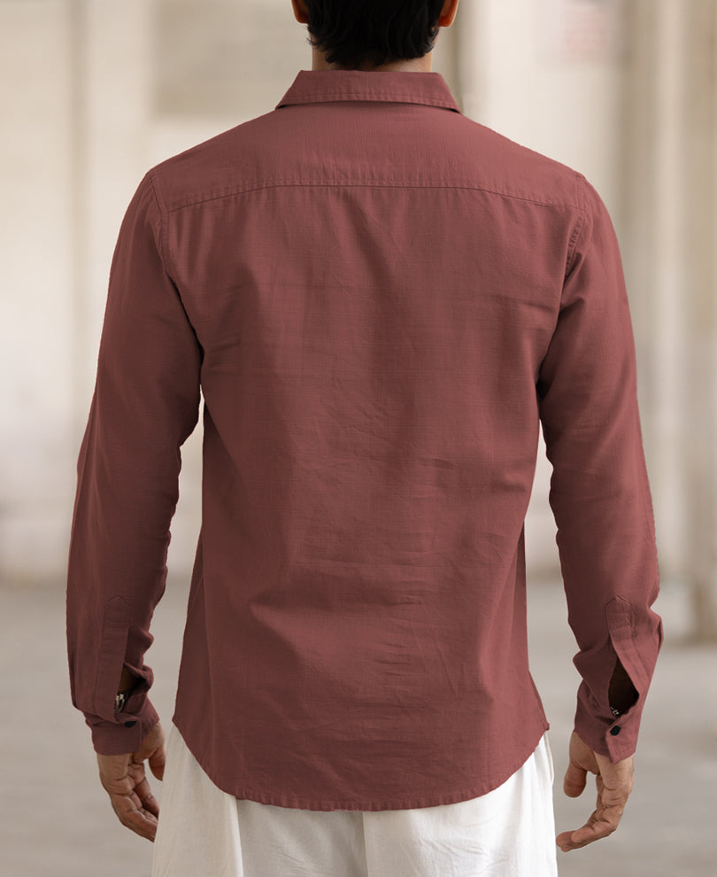 Red Kurta Style Regular Fit Shirt