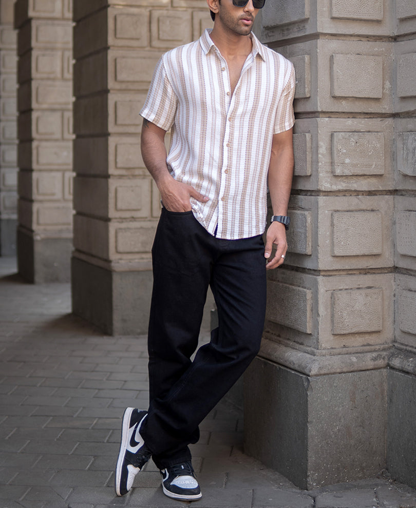 Beige Structure Striped Shirt