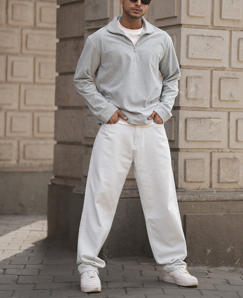 Grey Quarter Zip Polo T-Shirt