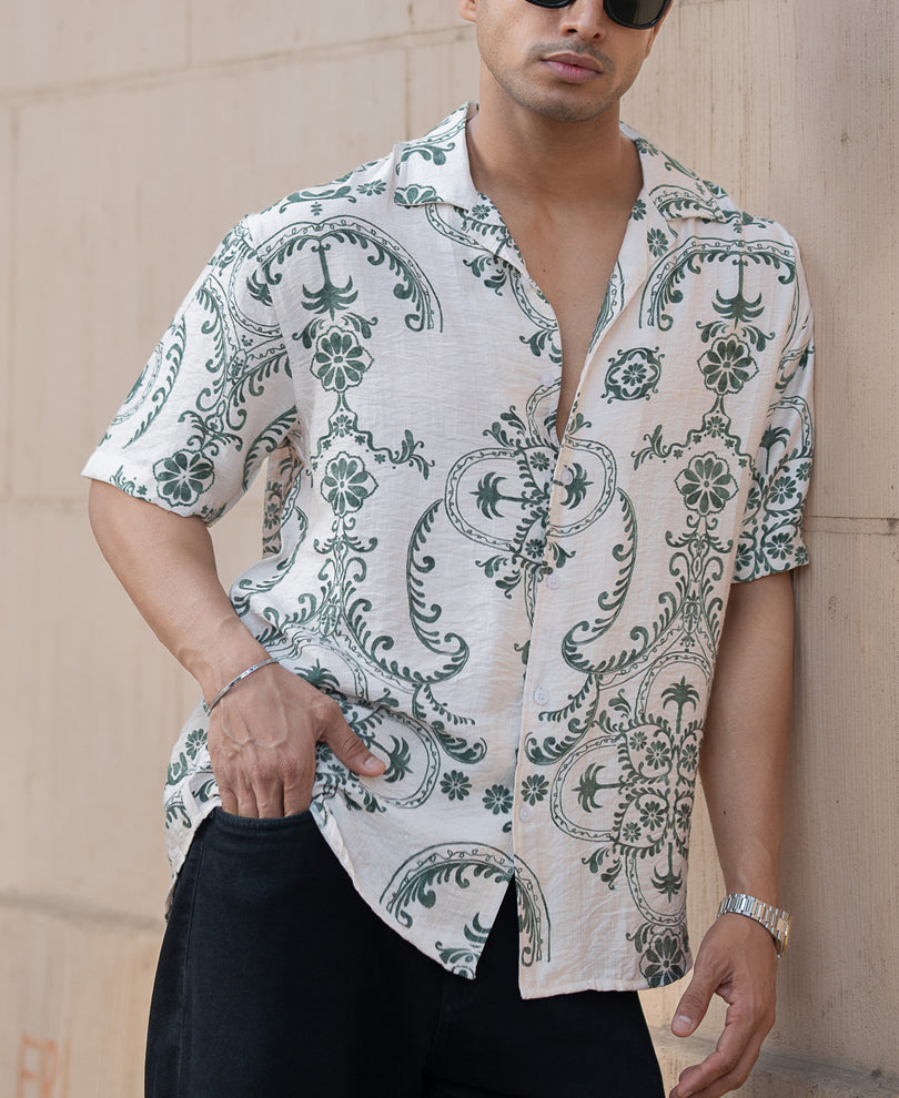 Green Structured Print Shirt