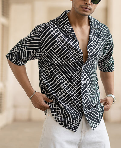 Black Printed Half Sleeves Oversized Shirt