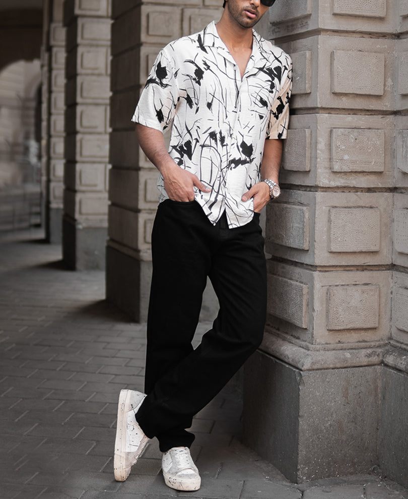 White Abstract Flowy Shirt