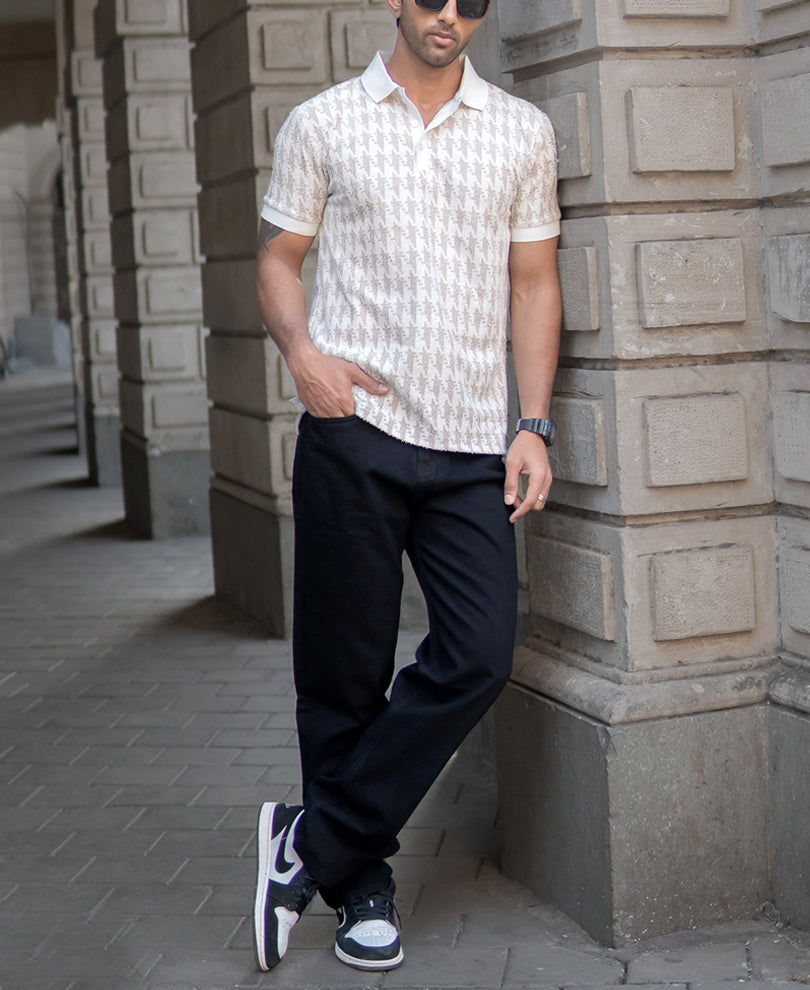 Beige Contrast Polo Regular Fit T-Shirt
