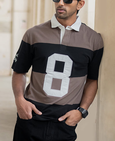 Beige Embroidered Stripe T-Shirt