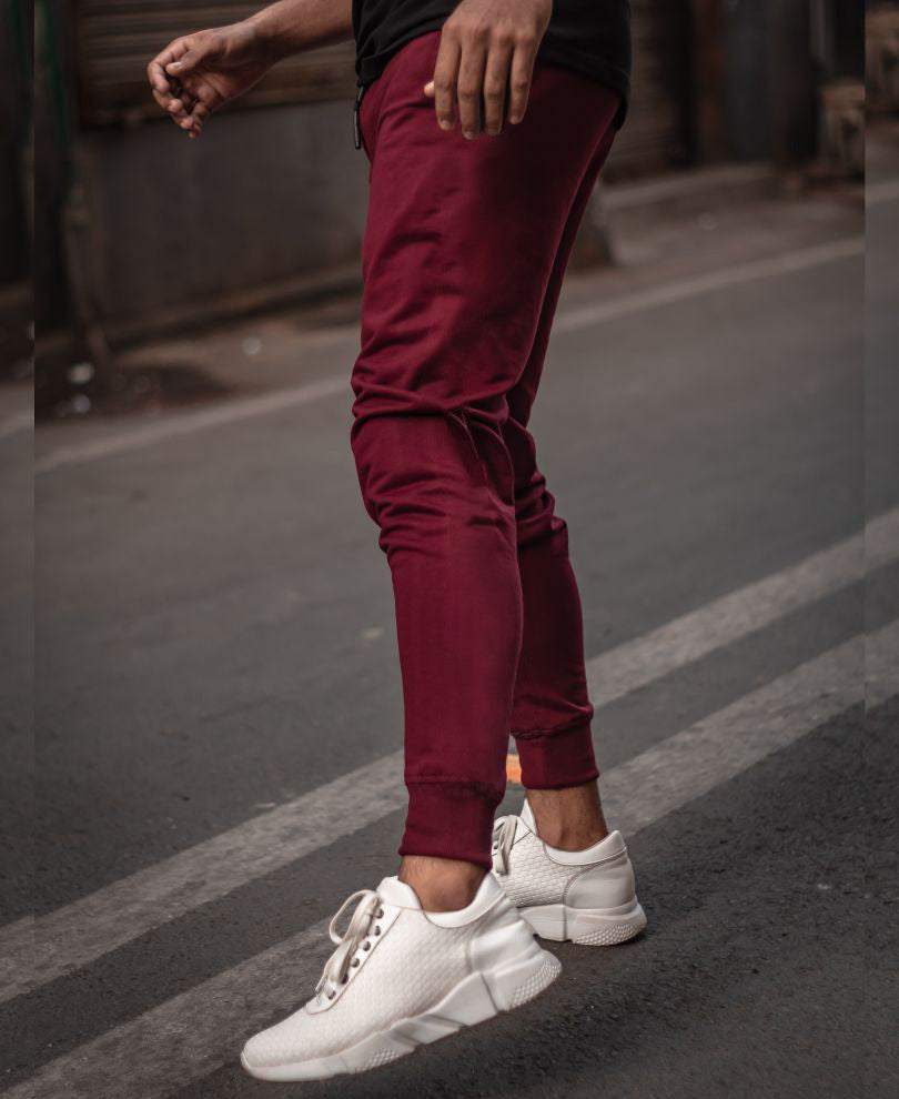 Maroon Plain Ribbed Joggers